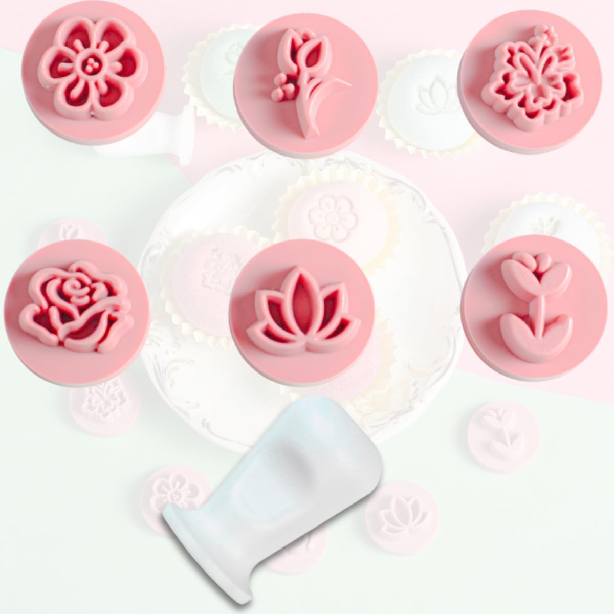 Flower Embossing Stamp for Cookies, Pastries, Clay, and Ceramics, Also Used as Cookie and Brazilian Brigadeiro Stamps, 6-Piece Stamp Set.