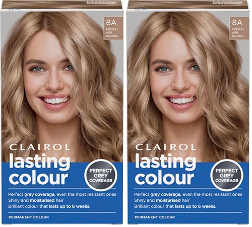 Image of Clairol Lasting Colour Permanent Hair Dye | Ideal Grey Coverage | Shiny and Moisturised Hair | 8A Medium Ash Blonde (Pack of 2)