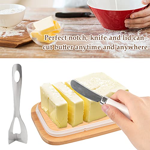 Foccts Butter Dish With Bamboo Lid, Porcelain Butter Keeper Container, Butter Box With Knife, Cheese Food Storage Containers Keeper With Cover For Kitchen, Baking #TOP4