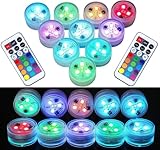 10Pcs Remote Submersible LED Lights Waterproof Tea Lights Underwater Lights Battery Powered Flameless LED Accent Light for Party Event Vase Fishtank Halloween Christmas Wedding