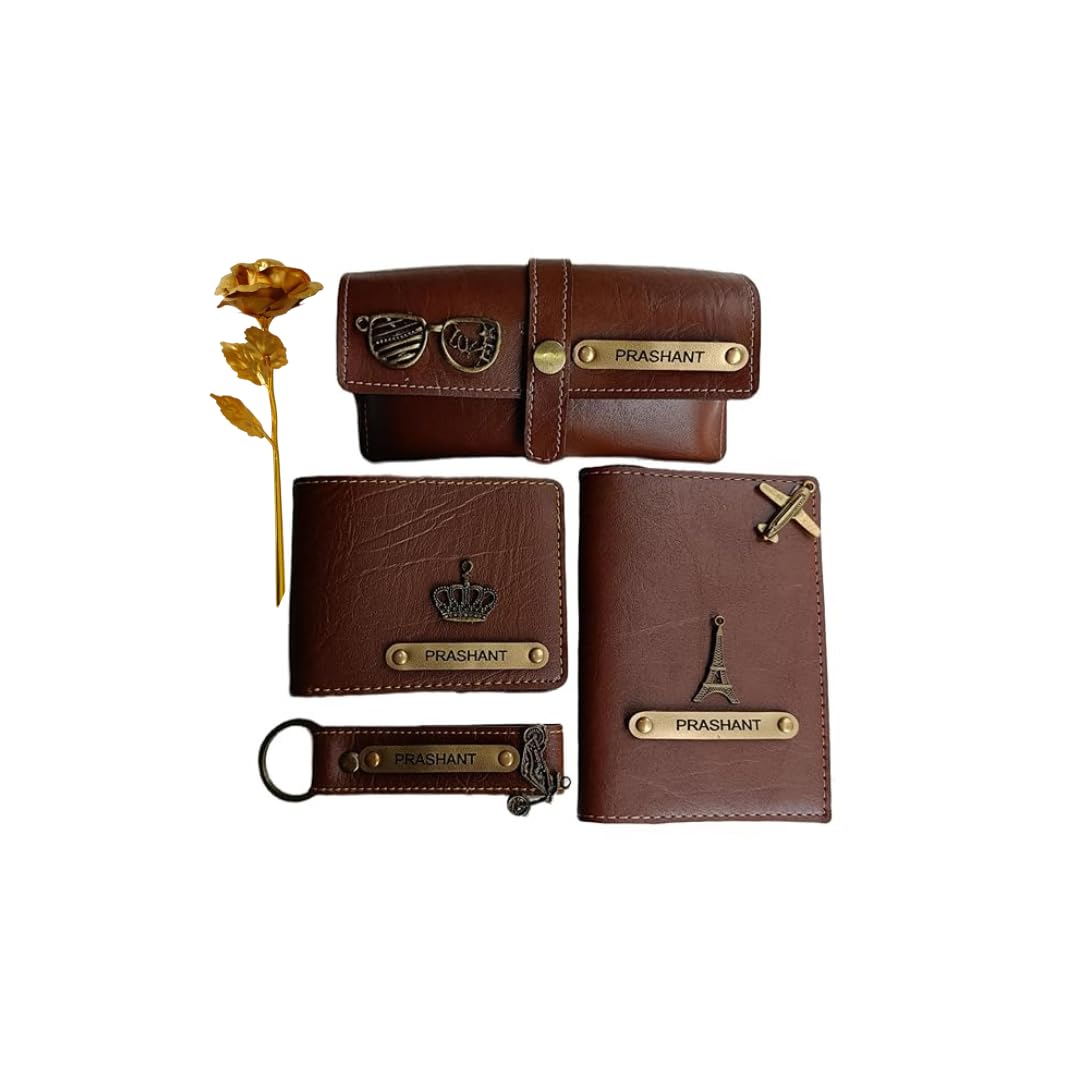 Shopforu Best Gift for Man 4 in 1 Hamper for Men |Personalized Wallet Combo Set with Rose Customized Gifts for Man,Husband,Brother,Boyfriend,Father |Men’s Stylish Birthday & Anniversary Gift (Tan)-image-25