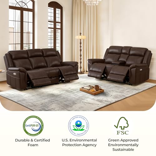 Image of CHITA Leather Power Recliner Sofa Wall Hugger, Dark Brown, Loveseat
