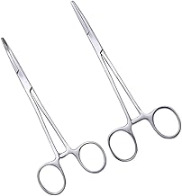 Stainless Steel Tweezers, 2 Pieces Pointed Hemostatic Tweezers for Epilation (Straight and Curved Head)