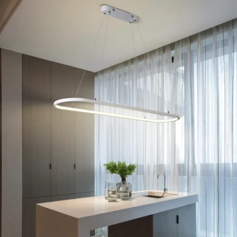 Lámpara nórdica Moderna con Anillo LED Colgante para Cocina, Comedor, Isla, lámpara Colgante de Interior, diseño de Cadena (Control Remoto, Blanco, 120 cm)