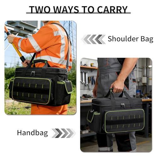 Garvee Tool Bag for Men, 17-Inch Durable Oxford Tool Tote with Padded Handle & Adjustable Shoulder Strap, Multi-Pocket Storage Organizer for Electrician, Carpenter, Handyman, Mechanic blackgreen - image 7