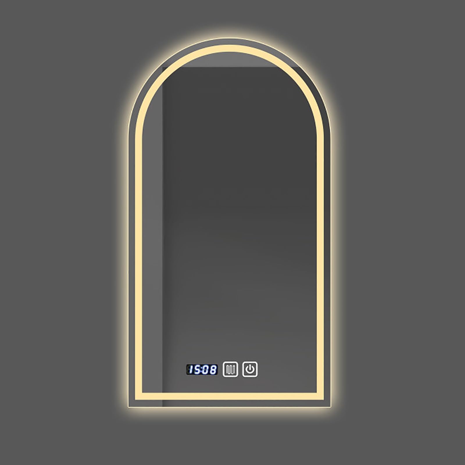 Smart specchio da bagno a LED con orologio antinebbia e controllo vocale, specchio ad arco da parete per bagno, soggiorno, camera da letto, ingresso, dimensioni 50 x 80 cm