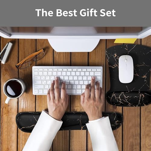 Image of Storite Mouse Pad Wrist Support, Memory Foam Keyboard Wrist Pad & Wrist Rest Set for Computer Keyboard for Easy Typing & Pain Relief for Office & Home (Black Marble Design)