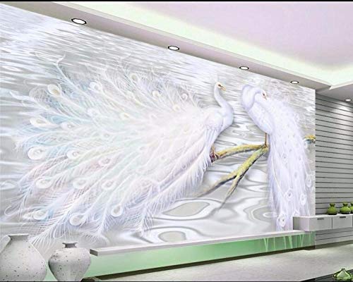 Papier peint 3d paon blanc grand format 300x210 pour deco murale amour - 2
