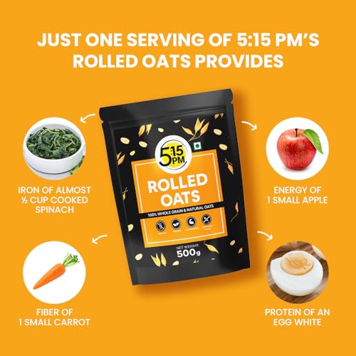 Image of 5:15PM Rolled Oats 500g | Oats | Healthy Cereal Breakfast | 100% Natural Whole Grain (Pack of 3)