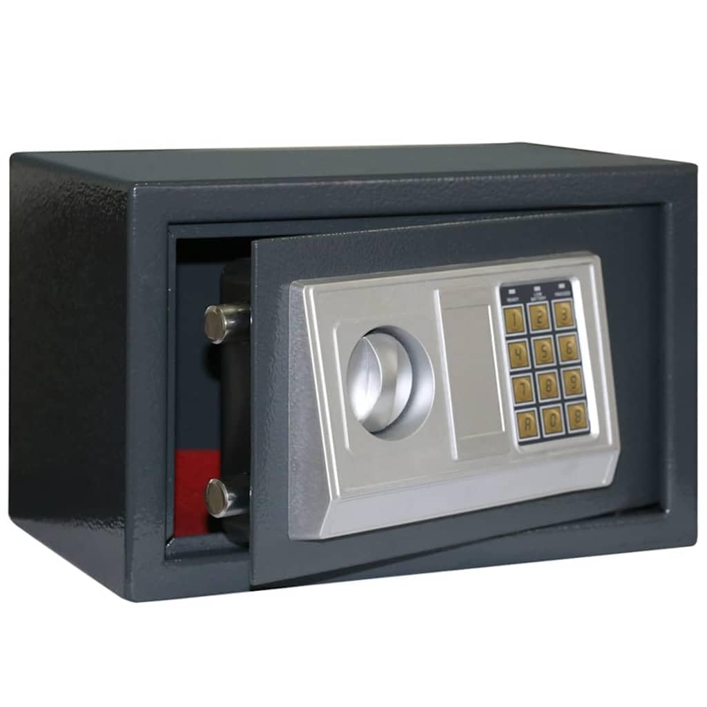 Cassaforte digitale grigio scuro 31 x 20 x 20 cm acciaio robusto, serratura elettronica con codice e impronta digitale, spazio di archiviazione sicuro per documenti e oggetti