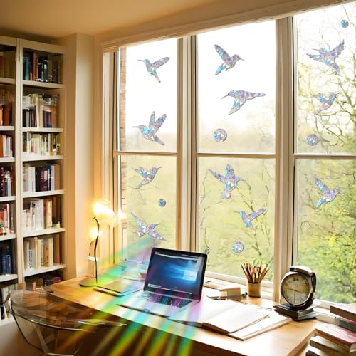 48 Stück Prisma-Fensteraufkleber für Vogelschläge, Anti-Kollisions-Aufkleber, verhindern, dass Vögel in Fenster fliegen, Kolibri-Kreis-Stil