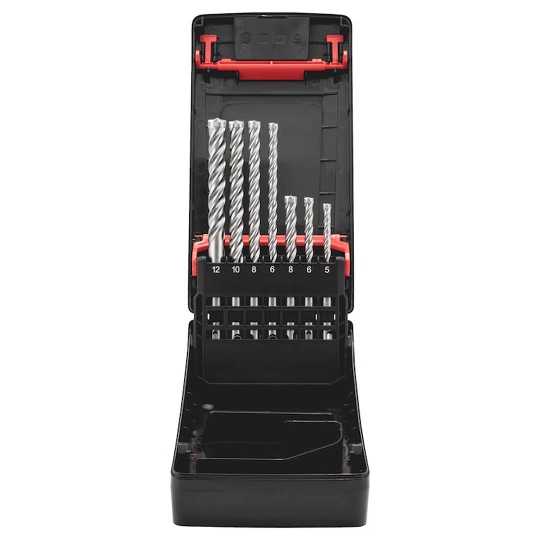 Würth 0648070007 SDS plus Quadro-L - Juego de brocas para martillo perforador (7 piezas, 5 mm, 6 mm, 8 mm, 10 mm, 12 mm, en práctica caja para hormigón, piedra, acero de refuerzo)