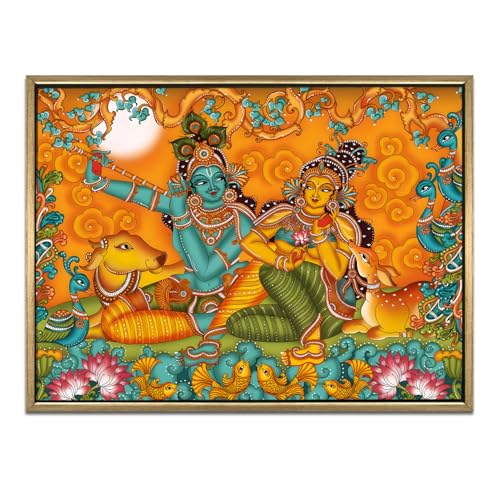 PAPER PLANE DESIGN Indian Ethnic Kerala Mural Framed Wall Art Lar...