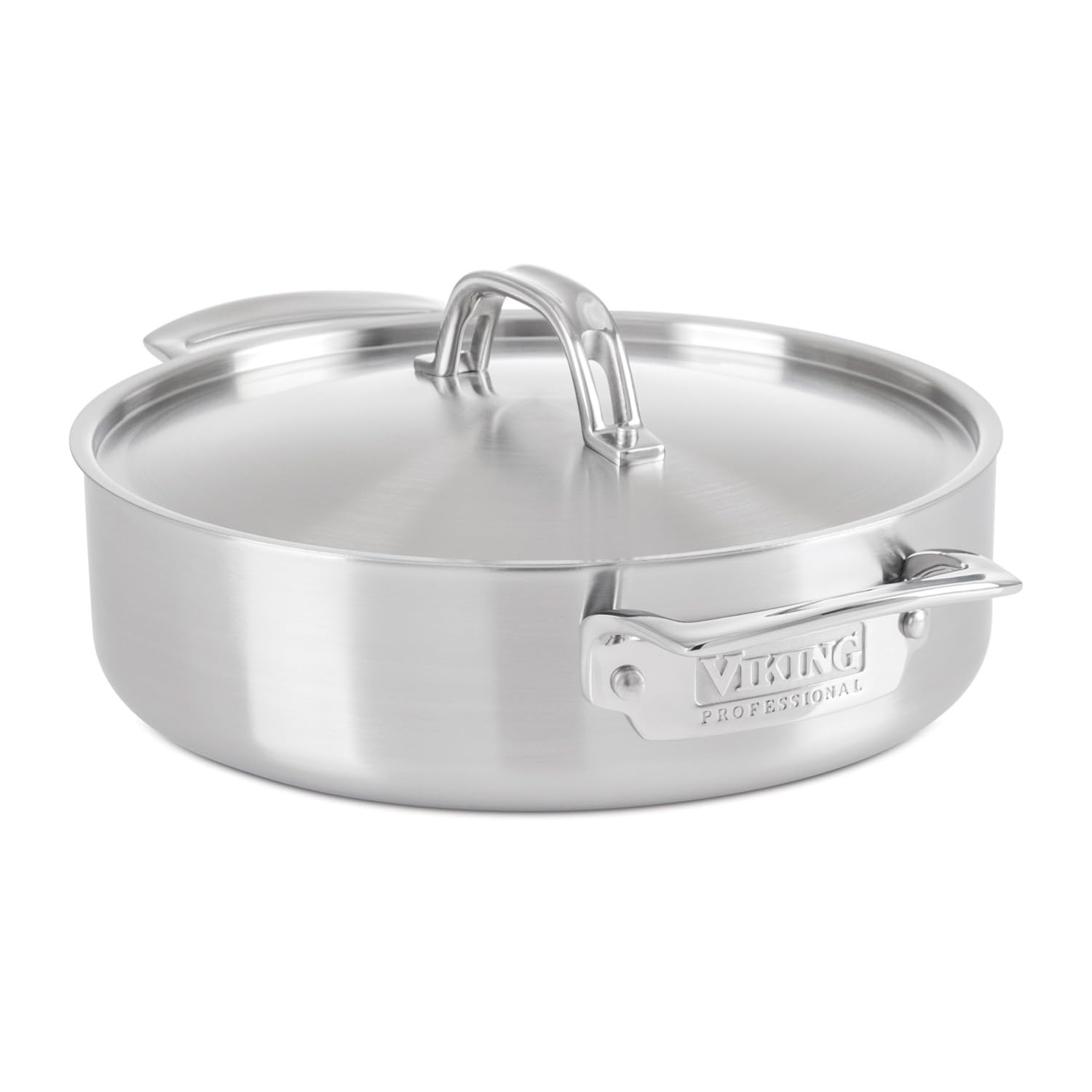 Viking 5-Ply Casserole Pot with Lid, 3.4 Quart Stainless Steel Cooking Pan, Dishwasher and Oven Safe, Induction Ready, Satin Finish
