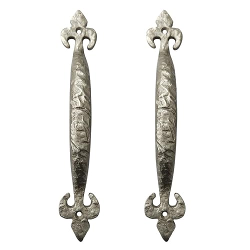 Adonai Hardware "Nethaniah Antique Cast Iron Cabinet Pull Handles (9" x 2 Pack, Satin Nickel) for Vintage Wooden Barn Doors, Gates, Closets, Furniture, Drawers, Cupboards, Wardrobes and Sheds