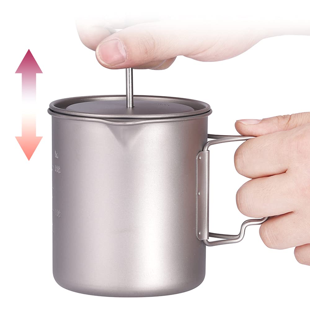 Lixada Titan Topf 750ml Camping Titan Kaffeetasse Becher French Press Pot Kaffeemaschine Outdoor Camping Kochen Topf
