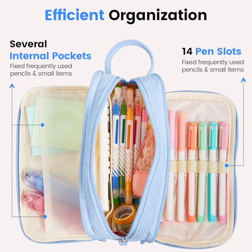 Image of Sooez High Capacity Pencil Case, Soft Corduroy Pencil Pouch with 4 Compartments, Multiple Pockets, Large Bag with Sturdy Zipper, Cute Case Pouch Organizer for Student Teen Girls, Yellow