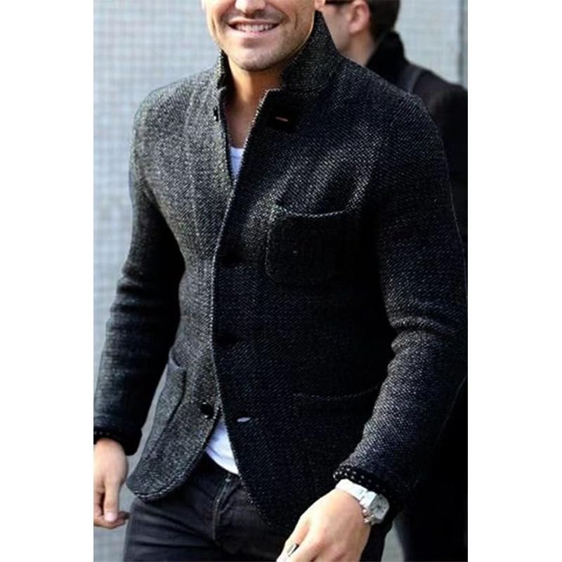 KELYWELL Men's Blazer Collar Long Sleeve Button Knit Cardigan Long Sleeve Button Down Cable Knitted Sweater with Pockets2