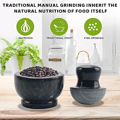 Comie Marble Mortar and Pestle Set,Mushroom Shaped Pill Crusher and Spice Grinder,Manual Coffee Grinder,3.7 Inch,1/2 Cup