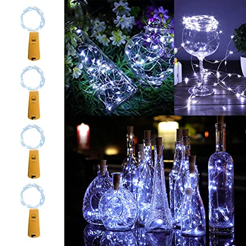 LiyuanQ Bottle Lights with Cork, 4 Pack Cork Lights for Bottles, Wine Bottle Lights, 1M 10 LED Bottle Lights Battery Operated Copper Wire Fairy Lights for DIY Party Birthday Cool White