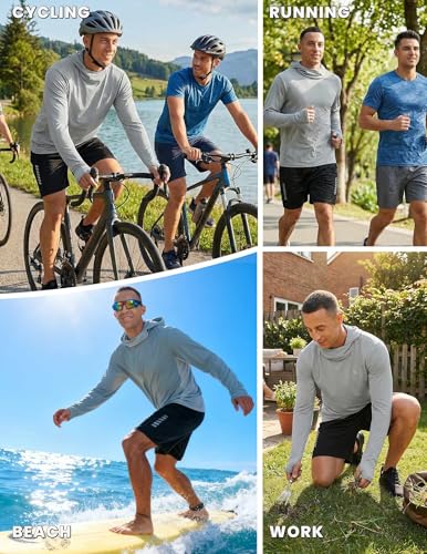 Image of PINSPARK UPF 50+ Sun Protection Hoodie Men with Mask Quick Dry Long Sleeve Fishing Hiking Shirts UV Rash Guard Lightweight