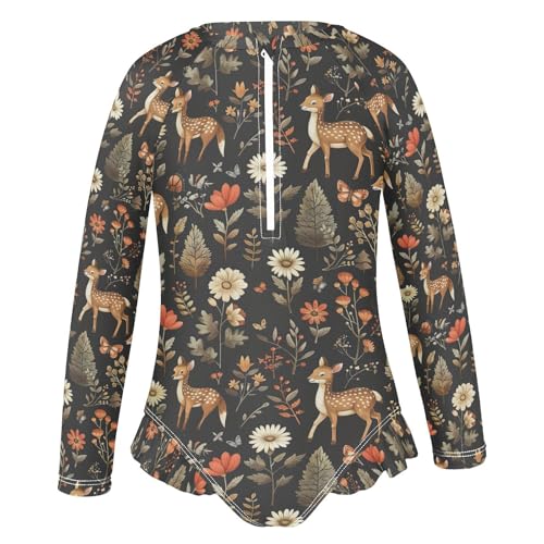 Forest Deer Fox Tree Girls Long Sleeve Swimsuit UPF 50+ Rashguard Swimwear One Piece Bathing Suit 212201704