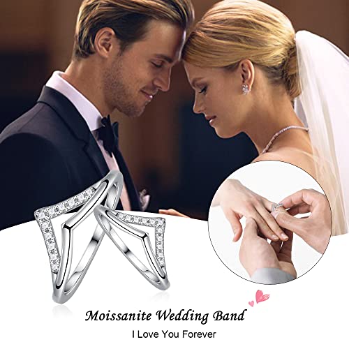 SMILEST Moissanite Double Chevron Wedding Band for Women, D Color VVS1 Clarity Lab Created Moissanite Band 14K White Yellow Rose Gold Plated 925 Sterling Silver Wedding Ring Moissanite Stackable Ring3