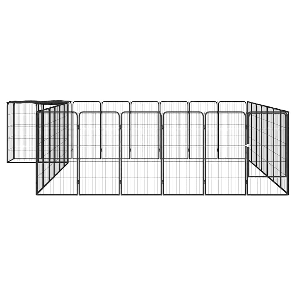 Cuccia per cani in acciaio nero, 30 pezzi, 400 x 350 cm | Recinto in acciaio verniciato a polvere con tetto in polietilene e serratura per il giardino, picchetti inclusi.