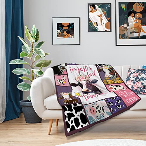 Letispa Cow Blanket Soft Cozy Pink Throw Lightweight Plush Fleece Warm Blankets Camping Animals Stuff For Women Men Holiday Sofa Couch All Season Print Decor 50"X40" #TOP5