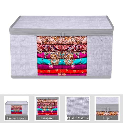 Image of Kuber Industries Saree Cover & Blouse Cover Set | Saree & Blouse Organizer Combo Set | 3 Pieces Blouse & 3 Pieces Saree Cover Set | Zipper Closure | Jute-Printed | Set of 6 | Gray