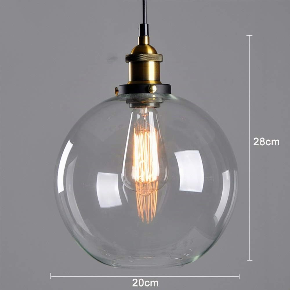 Mengjay Cristal Colgante Luz Vintage Metal Industrial Acabado Bola De Cristal Transparente Redondo Sombra Lámpara Colgante Lámpara Retro Luz De Techo Luz Vintage Iluminación de Suspensión Ø20cm