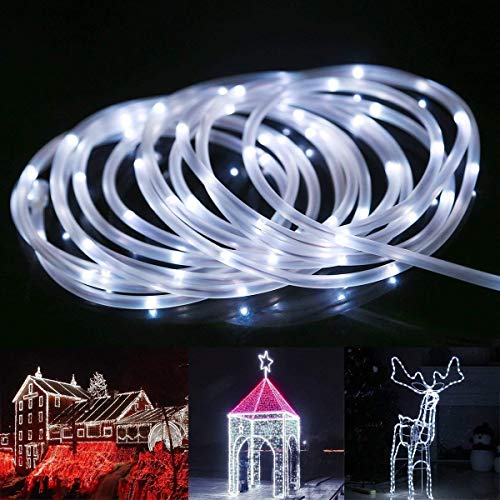Aluvee Solar Rope String Light,Garden Decoration Outdoor Waterproof Rope String Christmas Lamp Wedding Party Tree Xmas Decoration Tree Xmas (33ft/100LED,White + PVC Tube)
