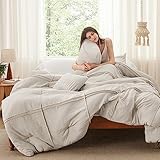 Bedsure Beige Queen Comforter Set - 4 Pieces Grid Pleated Bed Set, Down Alternative Bedding Sets for All Season, 1 Comforter, 2 Pillowcases, 1 Decorative Pillow - Image 3