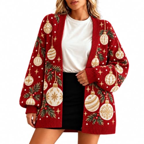 Christmas Cardigan for Women Santa Claus Reindeer Snowflake Graphic Sweater - image 2