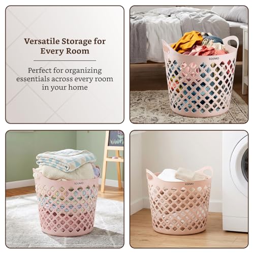 Image of Amazon Brand - Solimo Diamond Basket (32L Each, Set of 2) | Durable Plastic Storage Baskets with Handles | Ventilated Open-Weave Design | Multi-Purpose Laundry & Storage Organizer | Pink