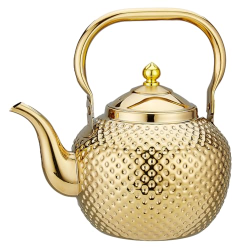 SANQIAHOME 1,5 litros Tetera de acero inoxidable con Filtro para infusiones extraíble,Cafetera, dorado