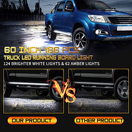 Led Running Board Light For Truck 60” Side Maker Light Amber Led Turn Signal Light White Courtesy Drl Light Truck Led Running Board Light Strip For Truck Car Vehicle Suv (60” 2 Pack) #TOP5