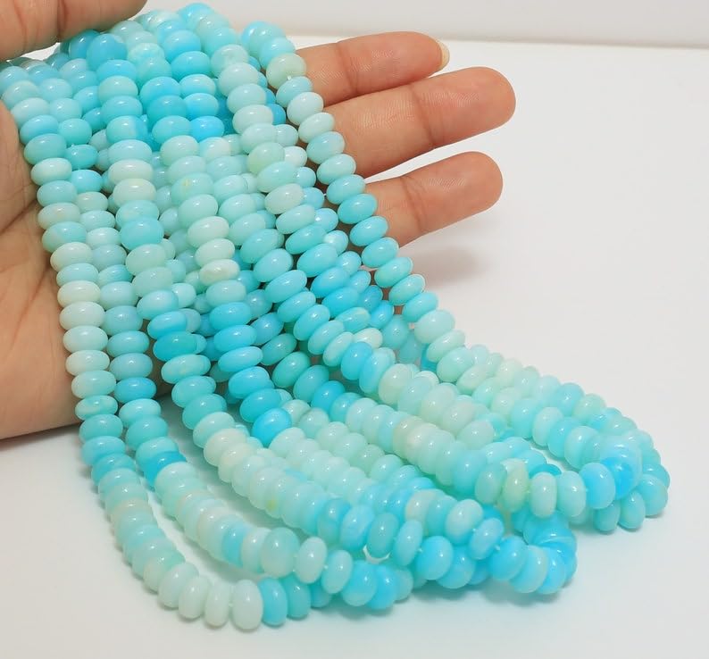 Opale naturelle bleu ciel en perles rondelles lisses pour création joaillerie