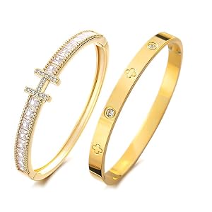 18K Gold H Love Bangle Bracelets for Women Stackable Cubic Zirconia H and Love Bracelet Set Luxury Trendy