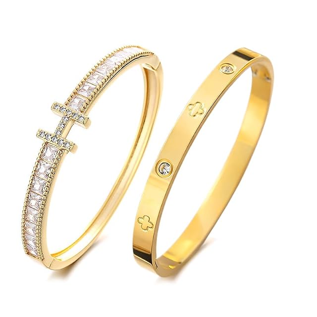 18K Gold H Love Bangle Bracelets for Women Stackable Cubic Zirconia H and Love Bracelet Set Luxury Trendy