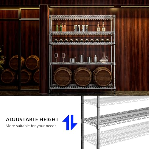 Image of M MZG 3500LBS 59 inch W 5 Tier Storage Shelves Rack Metal Wire Shelving Unit, Storage Standing Shelf Organizer for Laundry Bathroom Kitchen Pantry Closet Garage, Chrome 17.7 inch D x 59.1 inch W x 70.4 inch H