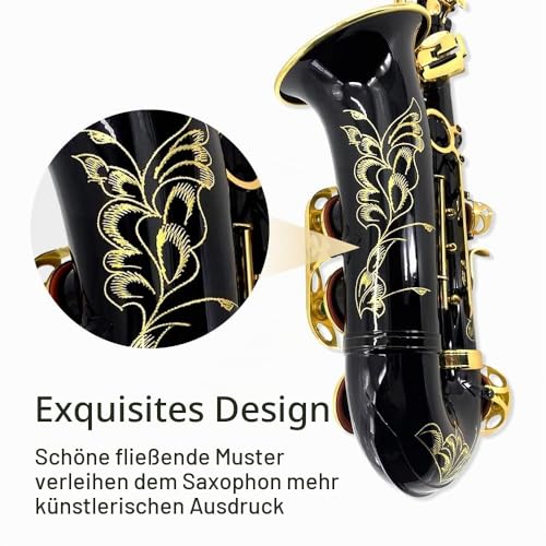 WUQIMUSC Altsaxophon Eb für Anfänger, komplettes Saxophon-Set mit Hartschalenkoffer, Mundstück, Halsriemen, Rohrblätter, Reinigungsset, ideal für Schüler und Profis (schwarz)