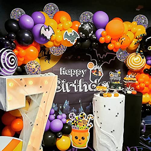 Image of Black Purple Orange Confetti Balloons Arch Kit 120 PCS 12in 10in 5in Latex Garland Arches Kit for Halloween Theme, Graduation, Birthday, Anniversary Celebrations Party Decoration