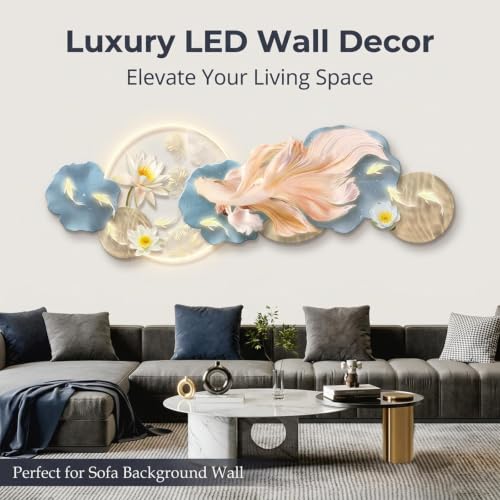 3DWall Art Decor, Glow LED Fish‑Shape Sculpture, Acrylic&Crystal Porcelain