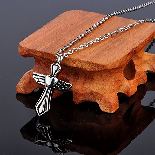Hooami Cremation Jewelry Stainless Steel Guardian Angel Cross Charm Urn Pendant Necklace #TOP2