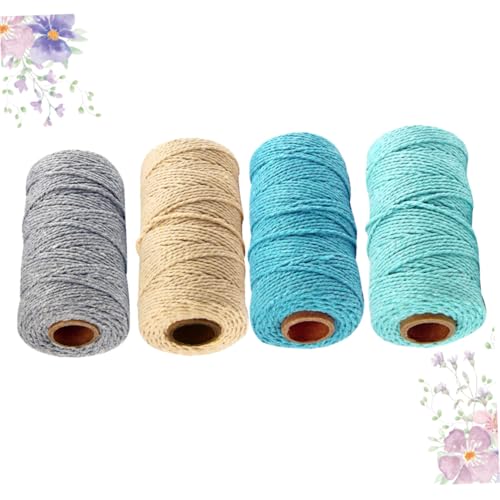 Cuerda de algodón de 2 mm resistente y maleable de 4 rollos mixtos para manualidades sin esfuerzo 6