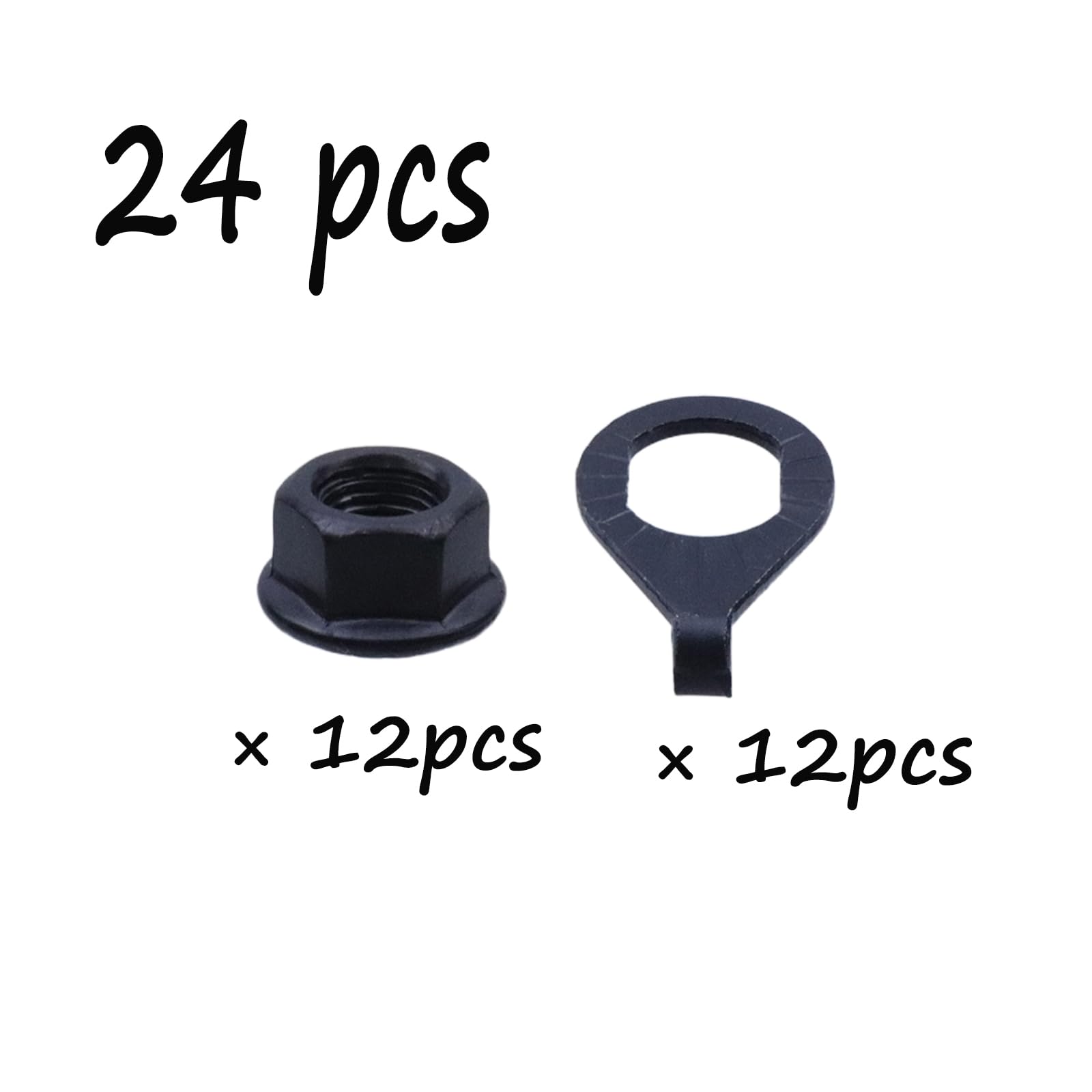 Semetall Bicycle Hub 3/8 Inch Black Flange Shaft Nut Kits with Front and Rear Bicycle Wheel Safety Washers-24PCS