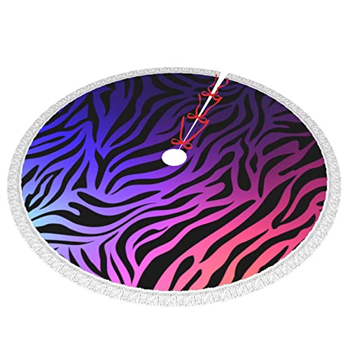 Christmas Tree Skirt 48" - Purple Blue Green Camouflage Zebra Stripes Printed Tree Skirt With Tassel Xmas Tree Decoration For Christmas Holiday #TOP1