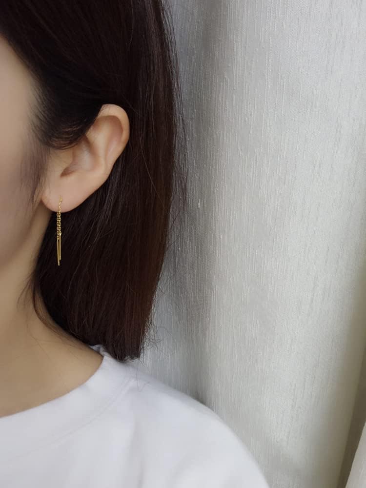 Bar Chain Dangle Needle Threader Pull Through Earrings Set Gold Plated