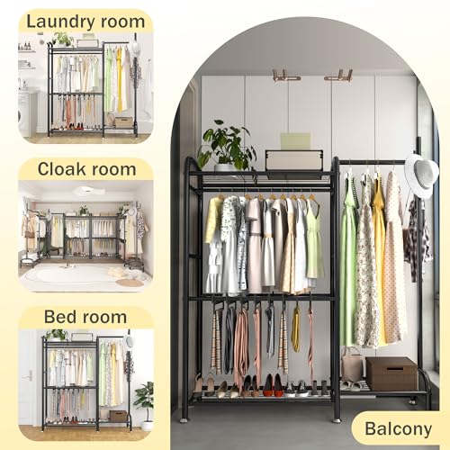 GAIOUS Black Metal Garment Rack for Hanging Clothes, Versatile Portable Clothes Rack with Hang Rods & Shelves & Pants Racks, FreeStanding Closet Wardrobe Organizer for Cloakroom, Bedroom - Thumbnail 7